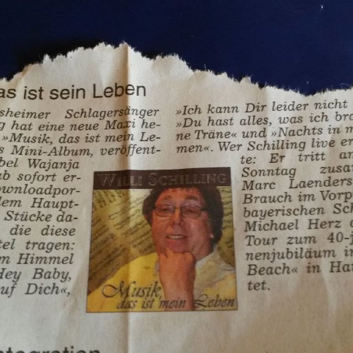 Willi Schilling in der Tageszeitung-Werbung Album Musik das ist mein Leben