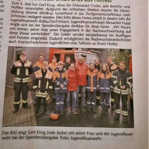 Zeitungsbericht Spende vom Hoffest